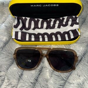 Marc Jacobs Transparent Brown Aviator-Inspired Sunglasses with Yellow Case